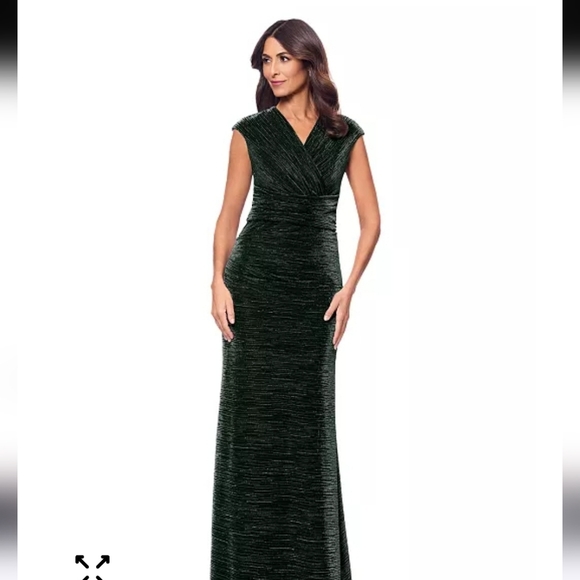 $249 Betsy & Adam Women Metallic Cap-Sleeve Surplice Gown Sz 8 Green Party - Picture 4 of 16